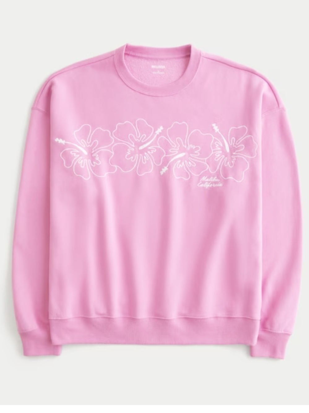 Malibu Pink Floral-Outline Oversized Crew Sweatshirt size small - Picture 5 of 10